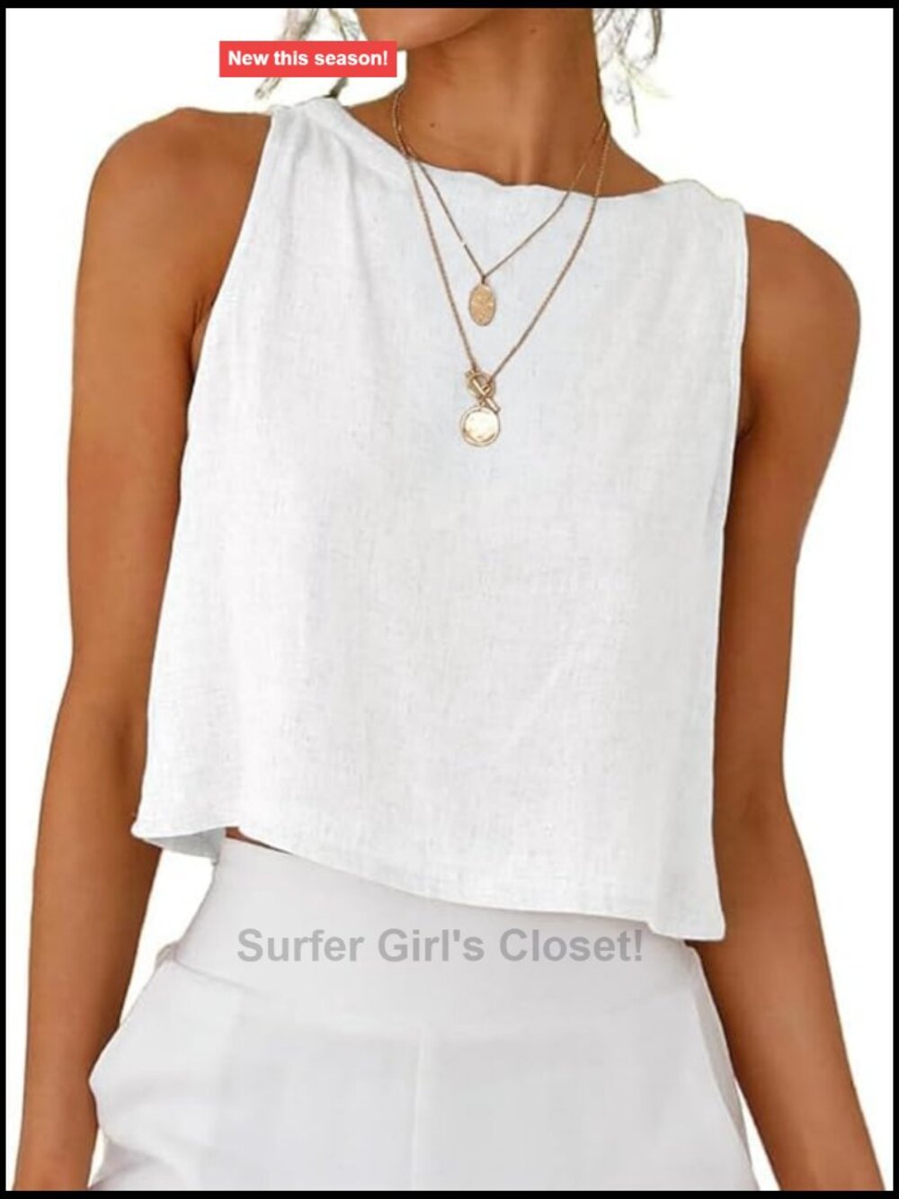 Linen Blend Crop Tank Top - Sleeveless Summer Casual Loose Fit Women's